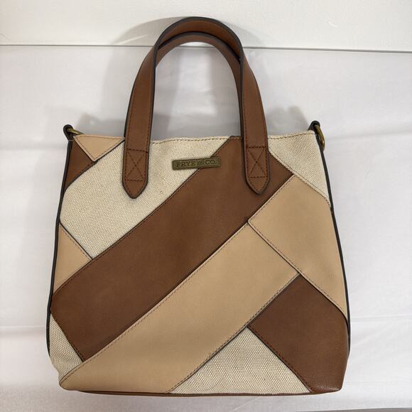 Frye And Co. Vegan Leather Jute Hand Bag Medium Size Brown/Tan/Jute Patchwork - Picture 10 of 10